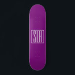 Bold Modern 3 Initials Monogram | White & Purple Skateboard<br><div class="desc">White text & white frame on purple (changeable background colour).</div>
