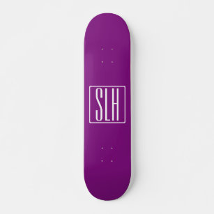Bold Modern 3 Initials Monogram   White & Purple Skateboard