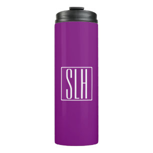 Bold Modern 3 Initials Monogram White & Purple Thermal Tumbler