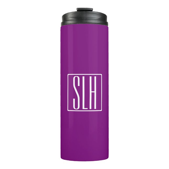 Bold Modern 3 Initials Monogram | White & Purple Thermal Tumbler (Front)