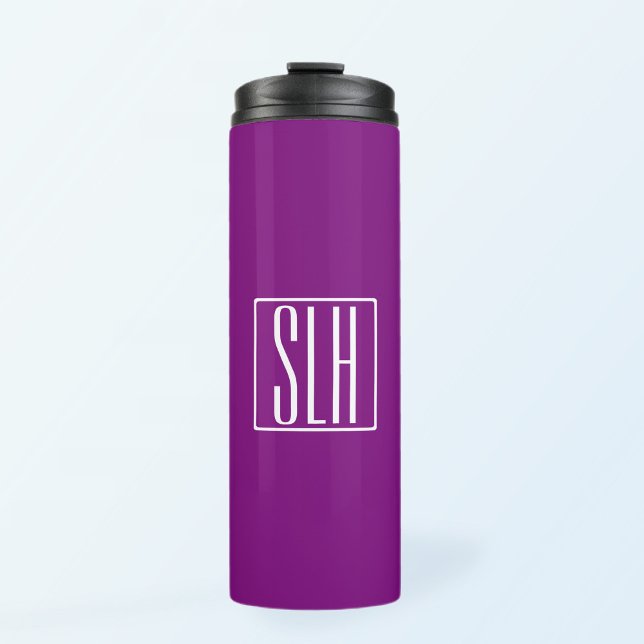 Bold Modern 3 Initials Monogram | White & Purple Thermal Tumbler (Creator Uploaded)