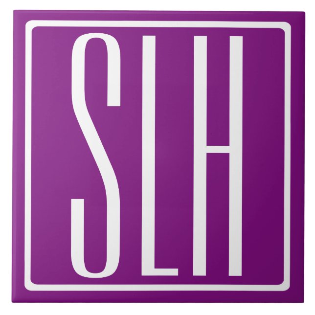 Bold Modern 3 Initials Monogram | White & Purple Tile (Front)