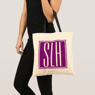 Bold Modern 3 Initials Monogram   White & Purple Tote Bag