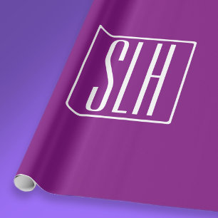 Bold Modern 3 Initials Monogram White & Purple Wrapping Paper