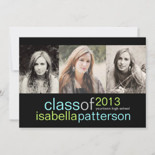 Bold Modern 3 Photo Graduation Party Announcment Invitation