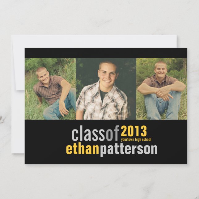 Bold Modern 3 Photo Graduation Party Announcment Invitation (Front)