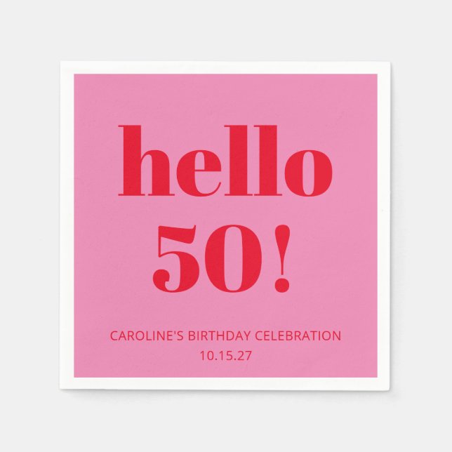 Bold Modern Aesthetic Pink and Red 50th Birthday Napkin (Front)