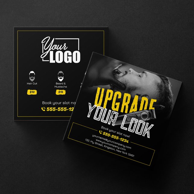 Bold & Modern Barber Shop Hair Stylist Moustache Square Business Card (Creator Uploaded)
