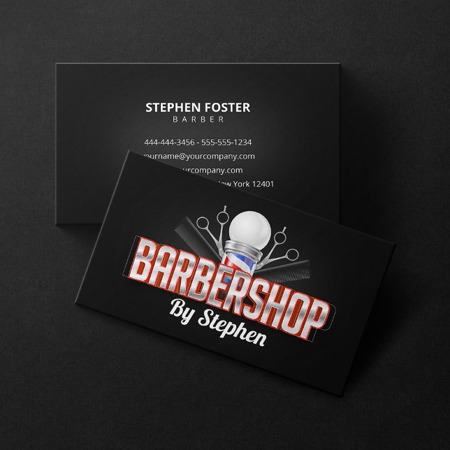 Bold & Modern Barbershop Hair Stylist Haircut Business Card (Creator Uploaded)