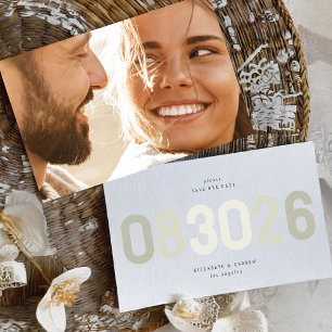 Bold Modern Big Date in Sage Green Photo Save The Date