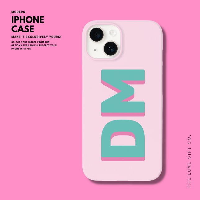 Bold Modern Big Initials Shadow Monogram Pink Case-Mate iPhone Case (Creator Uploaded)