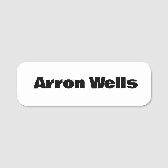 Bold Modern Black and White Name Tag (Front)