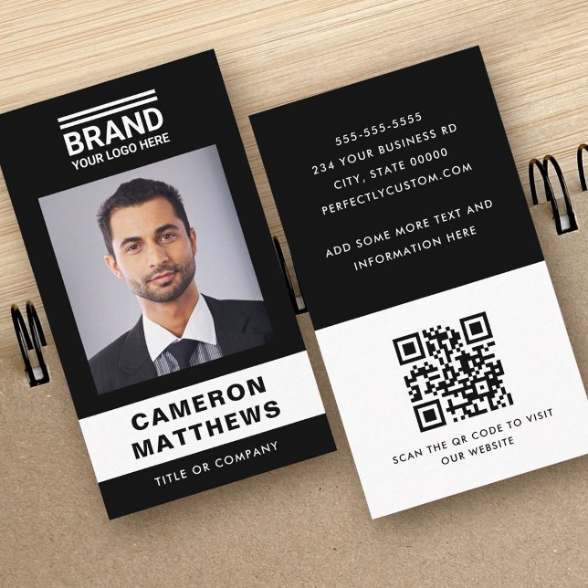 Bold modern black and white photo logo QR code Business Card (Creator Uploaded)