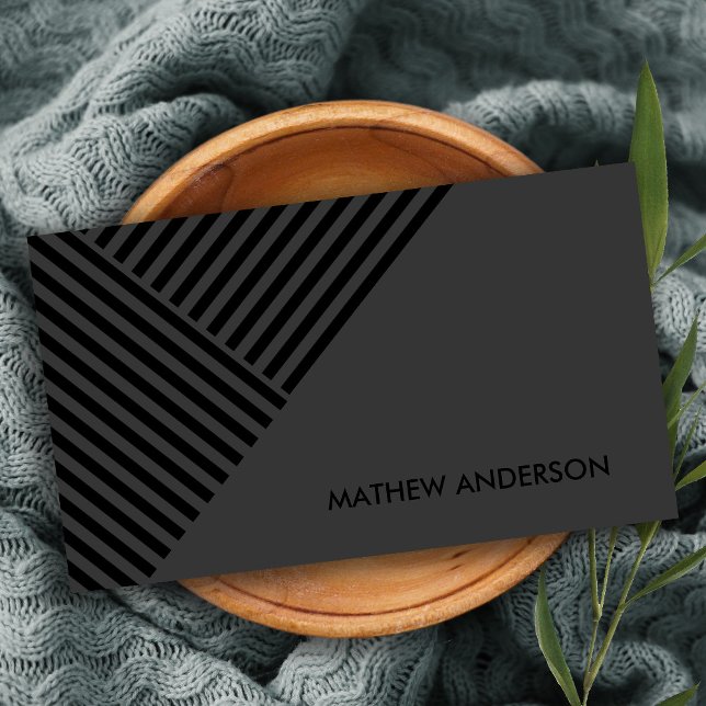 BOLD MODERN BLACK ANGLE STRIPED LINE PATTERN BUSINESS CARD (Creator Uploaded)