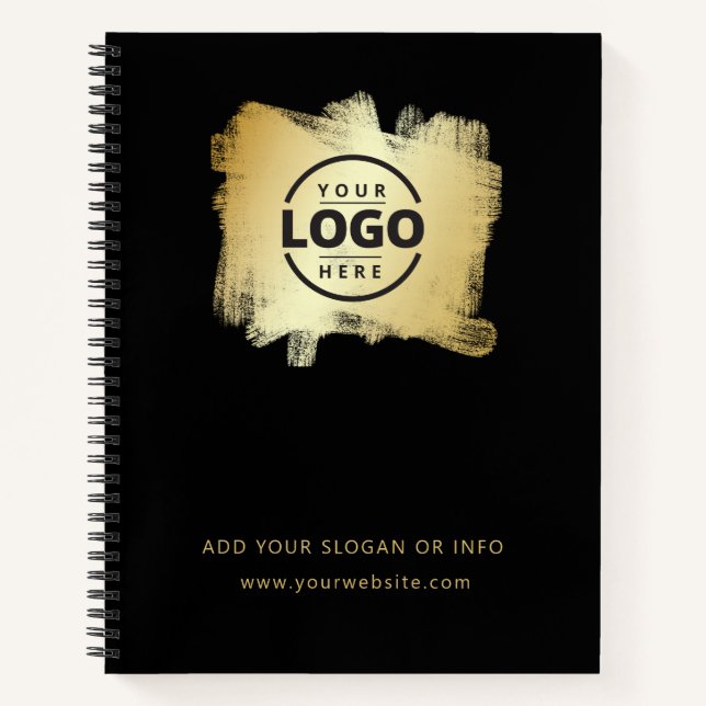 Bold Modern Black Gold Brush Business Logo Notebook (Front)