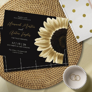 Bold & Modern Black Gold Sunflower Invitation