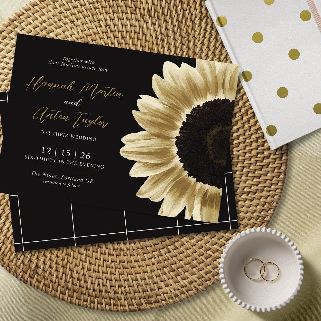 Bold & Modern Black Gold Sunflower Invitation (Creator Uploaded)