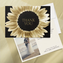Bold & Modern Black Gold Sunflower Thank You Card