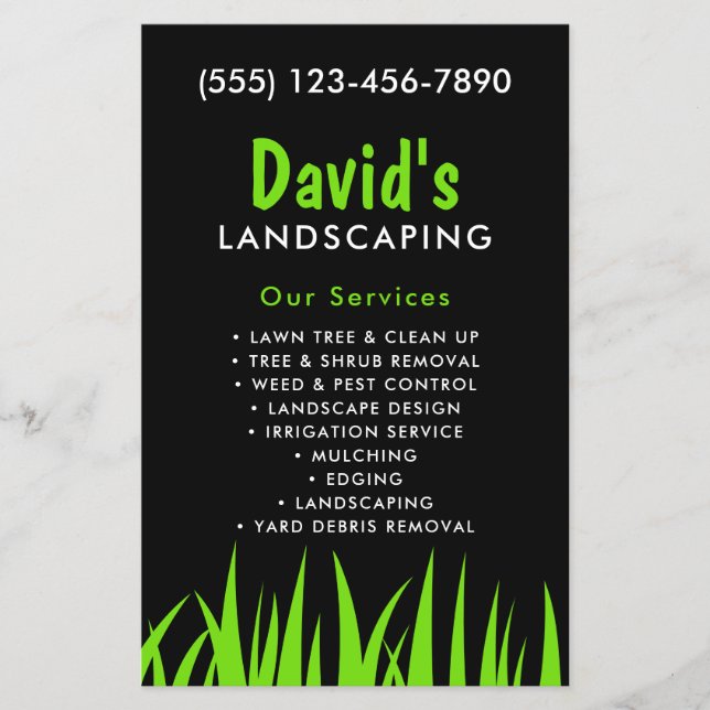 Bold & Modern Black & Green Landscaping Leaflet Flyer (Front)