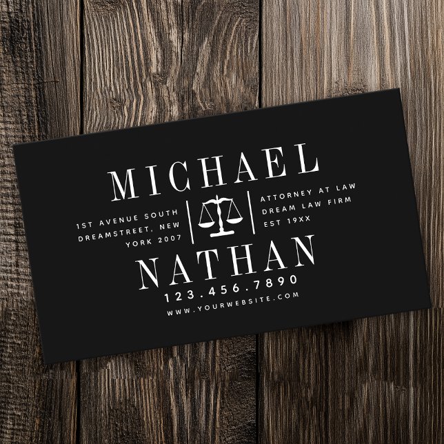 Bold Modern Black  Lawyer Attorney Business Card (Creator Uploaded)