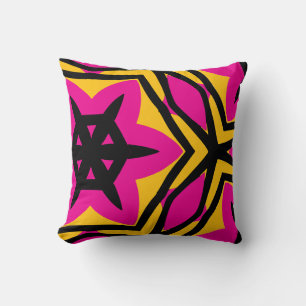 Bold Modern black pink yellow Cushion