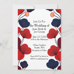 Bold modern black red poppies wedding invitation