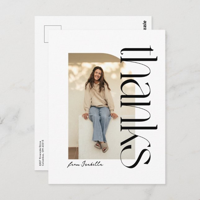 Bold modern black white graduation thank you postcard (Front/Back)