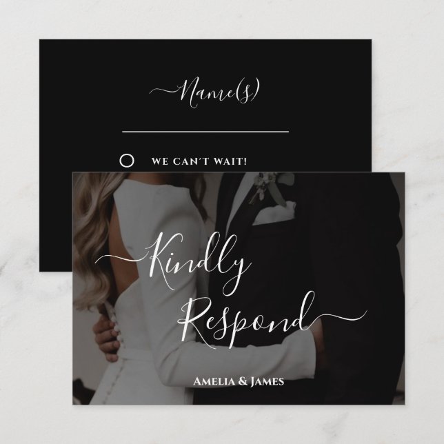 Bold modern Black & White Photo Wedding RSVP  Card (Front/Back)