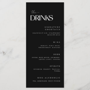 Bold Modern Black & White Wedding Drinks Menu