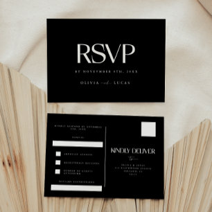 Bold & Modern Black White Wedding RSVP Postcard