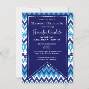 Bold Modern Blue Chevron Bridal Shower Invitations