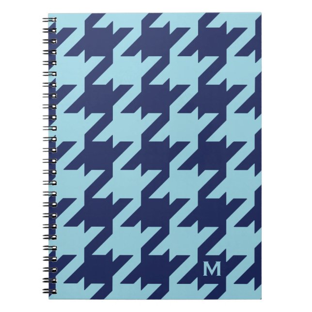 Bold modern blue houndstooth with monogram notebook (Front)