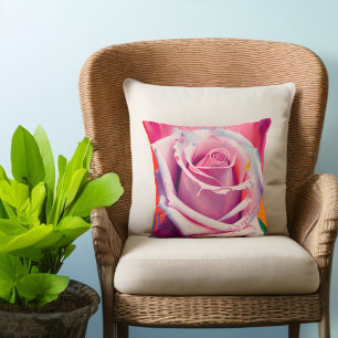 Bold Modern Bohemian Floral Pink Rose Artsy  Cushion