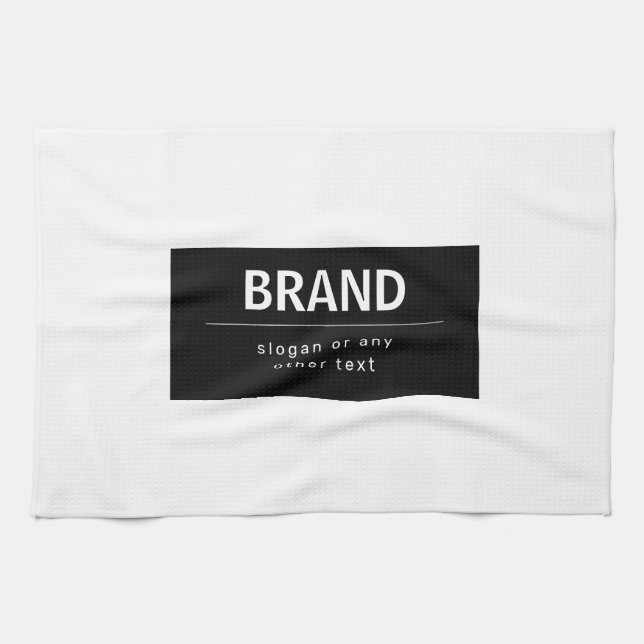 Bold Modern Brand or Business Name | Black & White Tea Towel (Horizontal)