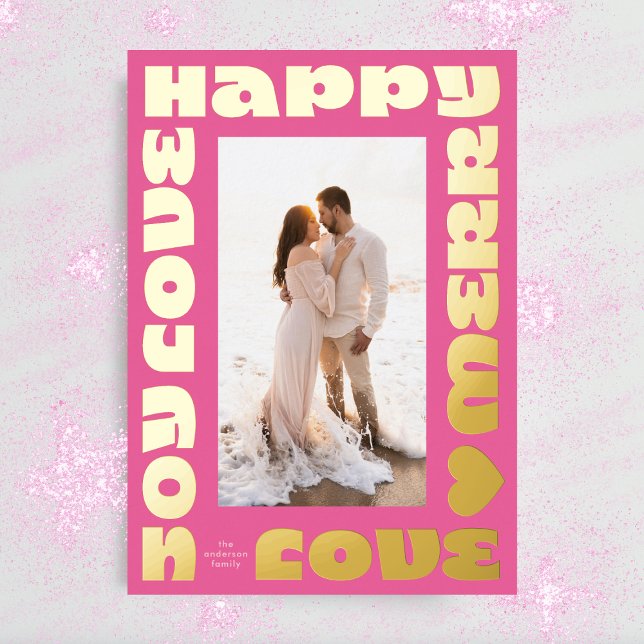 bold modern bright | christmas pink gold photo foil holiday card (Creator Uploaded)