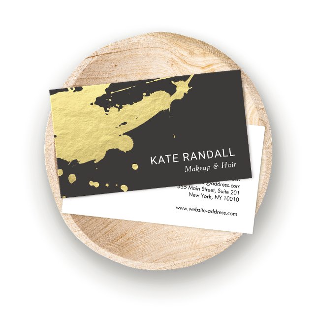 Bold Modern Brown Gold Paint Splatter Business Card (Creator Uploaded)
