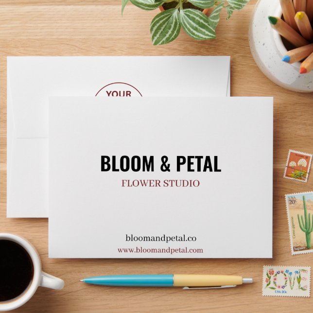 Bold Modern Burgundy Flower Studio Envelope (Desk)