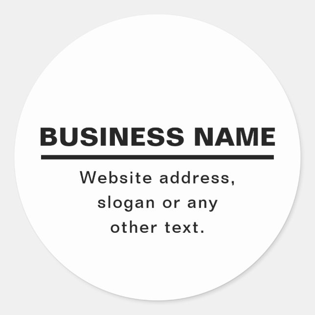 Bold Modern Business Name Template | B&W Classic Round Sticker (Front)