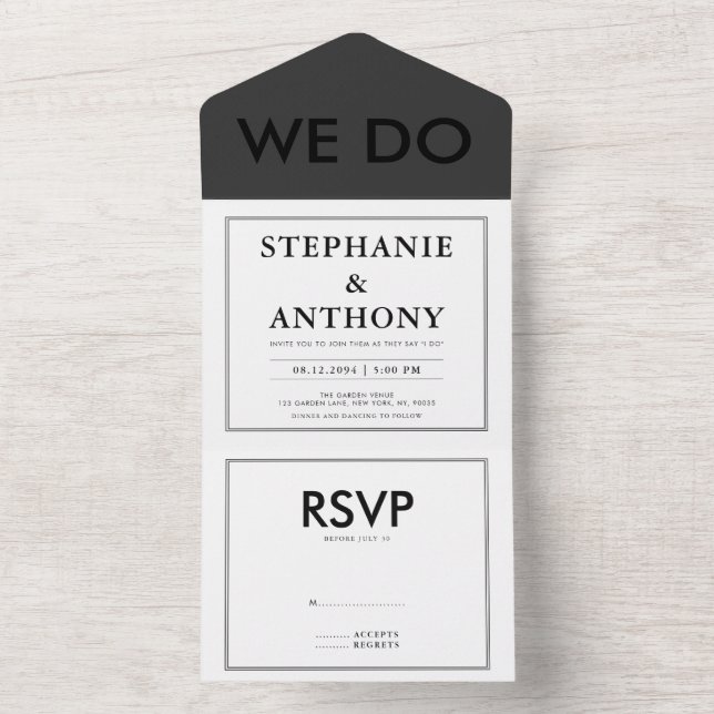 Bold Modern BW  ‘We Do’ Wedding |  Clean Layout  All In One Invitation (Inside)