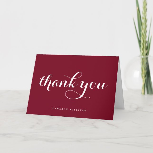 Bold Modern Calligraphy Burgundy Thank You Card (Front)