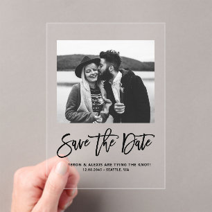 Bold Modern Calligraphy Floral Photo Acrylic Invitations