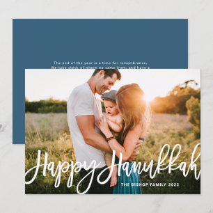 Bold Modern Calligraphy Happy Hanukkah Photo  Holiday Card