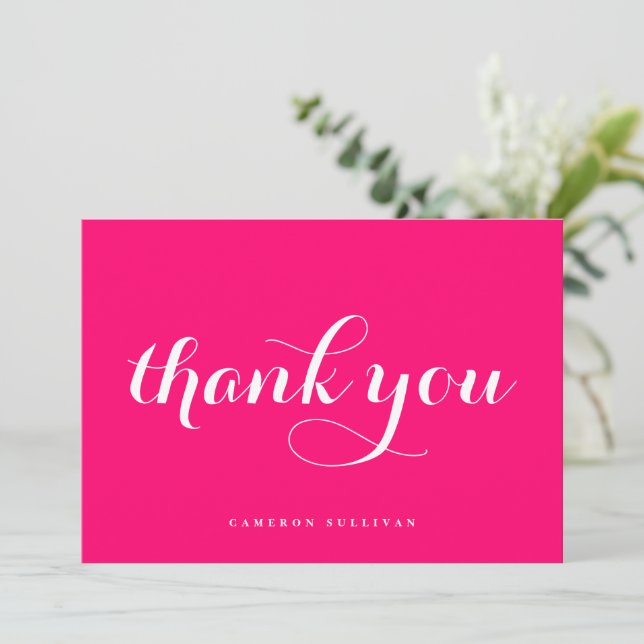 Bold Modern Calligraphy Hot Pink Thank You Card (Standing Front)