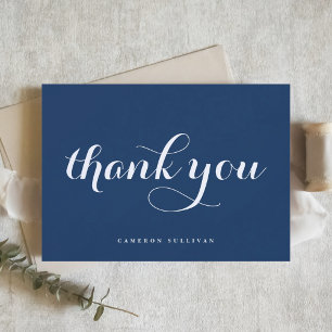 Bold Modern Calligraphy Navy Blue Thank You Card
