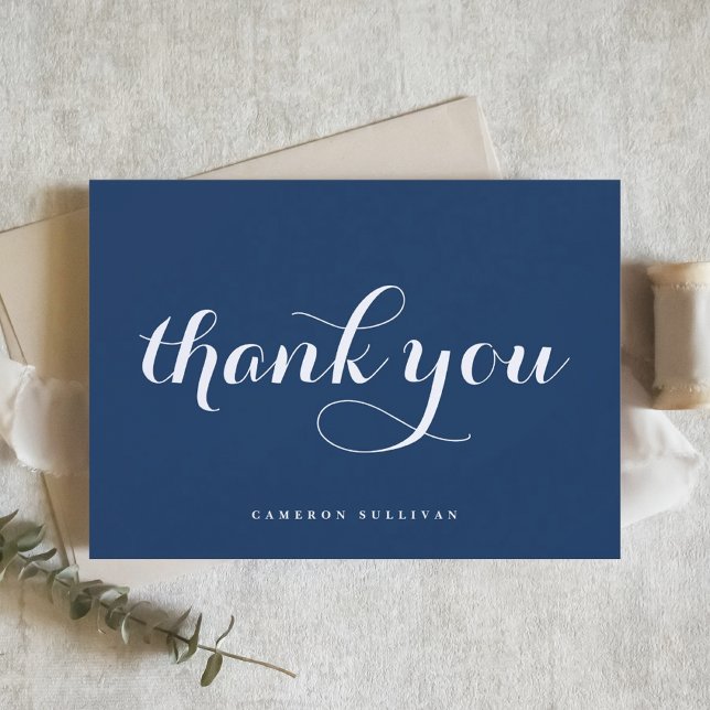 Bold Modern Calligraphy Navy Blue Thank You Card (Creator Uploaded)
