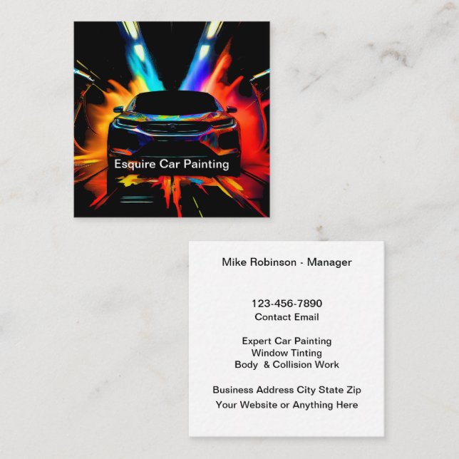Bold Modern Car Painting Service Square Business Card (Front/Back)