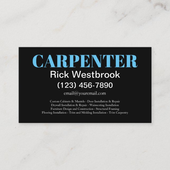 Bold Modern Carpenter Editable Business Card (Front)