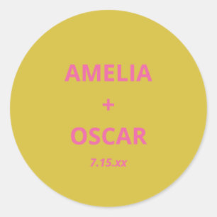 Bold Modern Chartreuse Pink Yellow Wedding Custom Classic Round Sticker
