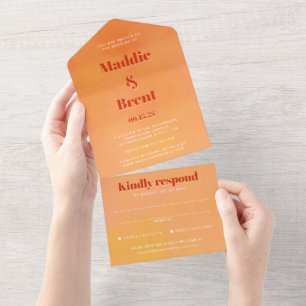 Bold Modern Chic Orange Sunset Monogram Wedding All In One Invitation