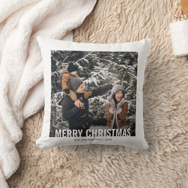 Bold Modern Christmas Holiday Photo Throw Pillow (Blanket)